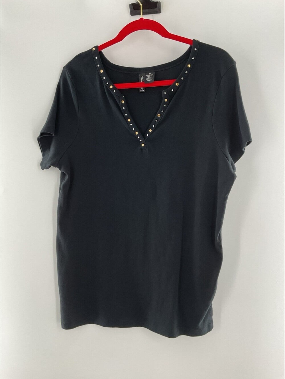 Jason Maxwell woman 2X V-neck T-shirt embellished Black 092